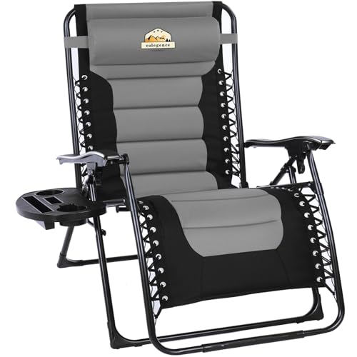 Oversized Padded Zero Gravity Lounge Chair, Foldable Patio Recliner with Cup Holder, Black A147