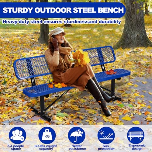 Heavy Duty Outdoor Metal Park Bench with Backrest for Garden Patio Yard K713