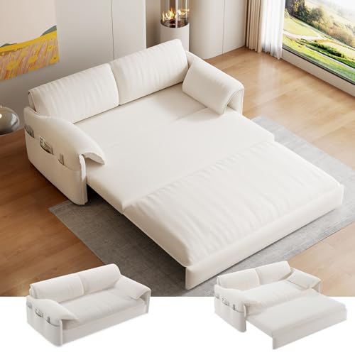 Queen Size Futon Sofa Bed with 2 Pillows, Blue V9731