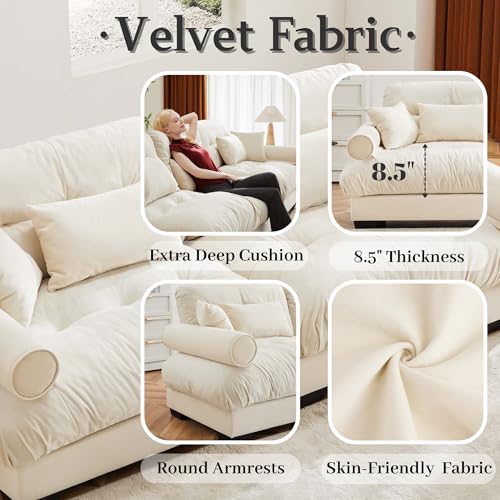 130" Modular Sectional Sofa with Movable Ottoman, Velvet Upholstered, Green Y4976