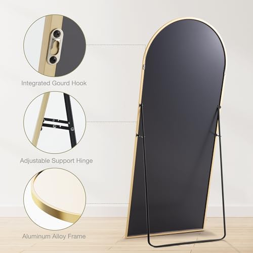 Sweetcrispy 64"x21" Arched Full Length Mirror, Standing or Leaning, Gold U4556