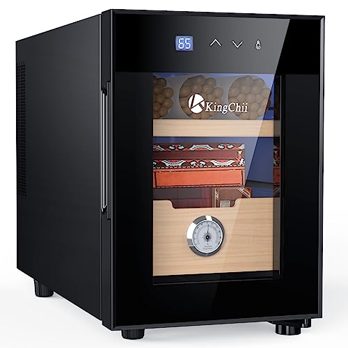 KingChii 16L Electric Cigar Humidor Cabinet with Temperature Control and Spanish Cedar Shelves H300