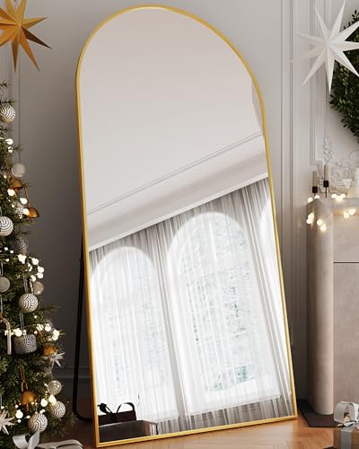 Arched Full Length Floor Mirror 76"x34" Black Freestanding I957