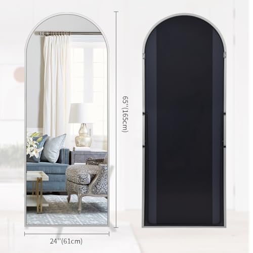 BEAUTYPEAK 65"x24" Arched Full Length Floor Mirror, Black D361