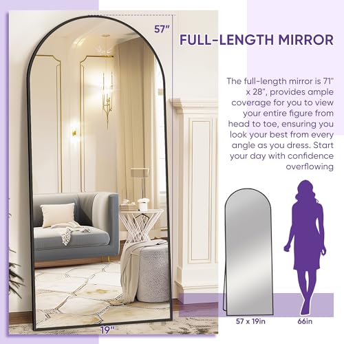 Arched Full Length Floor Mirror 76"x34" Black Freestanding I957