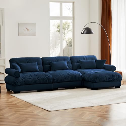 130" Modular Sectional Sofa with Movable Ottoman, Velvet Upholstered, Green Y4976