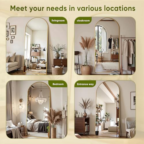78" Oversized Arched Floor Mirror with Stand, Aluminum Frame, Black N18643