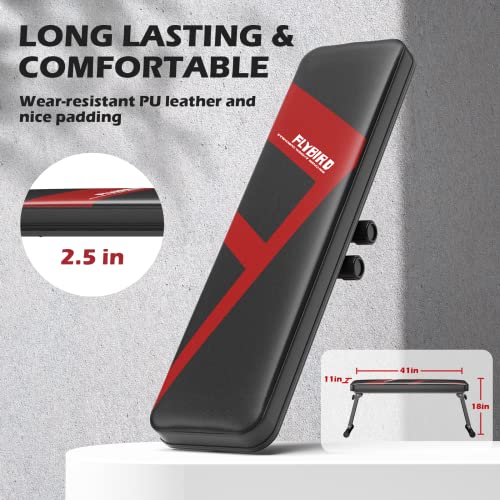 FLYBIRD Flat Bench, Foldable Weight Bench for Strength Training N1742