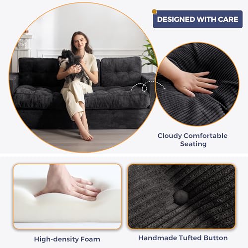 MAXYOYO 3 Seater Boneless Floor Sofa with Tufted Cushion, Beige A96326