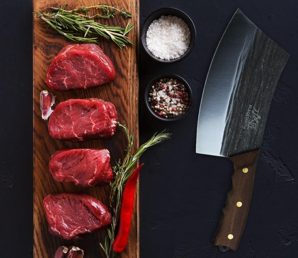 BLADESMITH Meat Cleaver Bone Chopper Knife, 6.3'' Stainless Steel Blade with Pear Wood Handle Q434