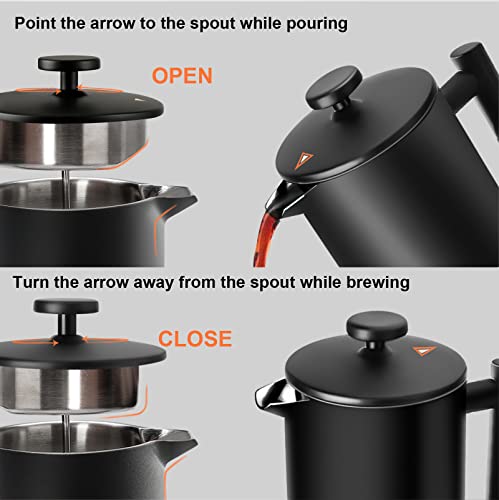 Secura French Press Coffee Maker, 34oz Stainless Steel Insulated, Silver W447