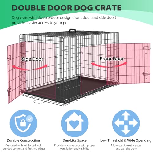 BestPet 42 Inch Folding Metal Wire Dog Crate with Double-Door and Removable Tray O49217