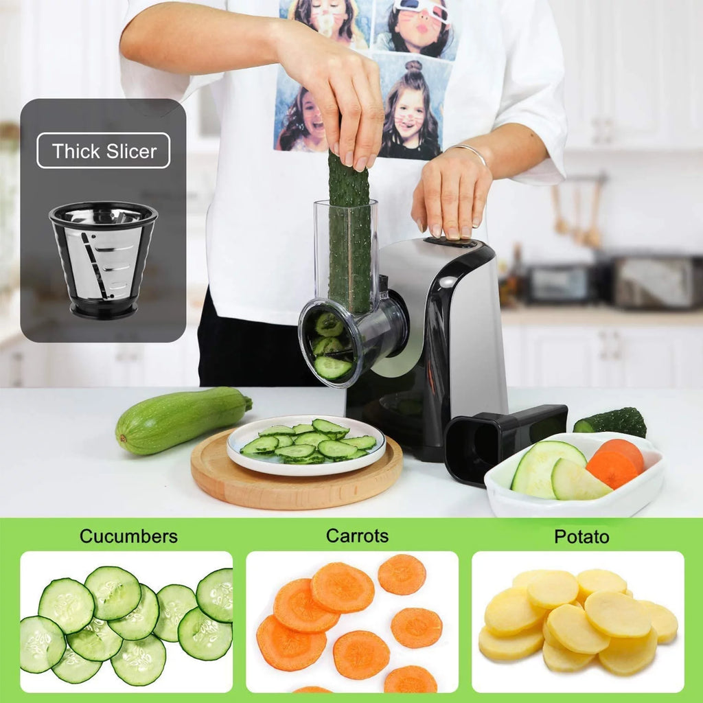 Qhomic Electric Cheese Grater 5-in-1 Vegetable Slicer with One-Touch Control, 150W Y199