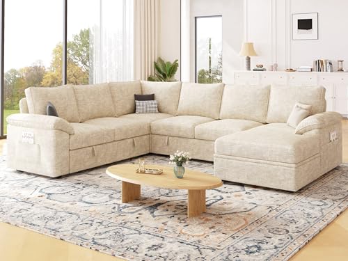 108 Inch U-Shaped Sectional Sleeper Sofa with Pull Out Bed, Dark Grey J60928