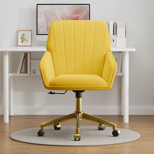 Velvet Home Office Chair with Gold Base, Swivel Desk Chair with Wheels (Cream) Z435471