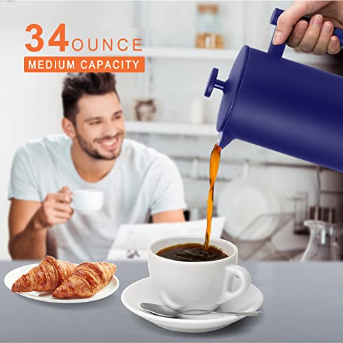Secura French Press Coffee Maker, 34oz Stainless Steel Insulated, Silver W447