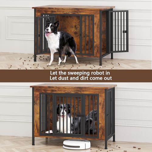 EasyCom XL Wooden Dog Crate Furniture for Medium and Large Breeds, 2 Doors A673