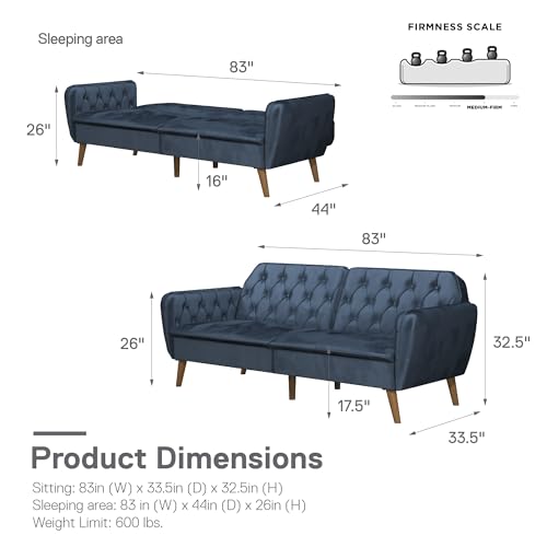 Novogratz Tallulah Memory Foam Futon Convertible Couch, Camel Faux Leather F5939