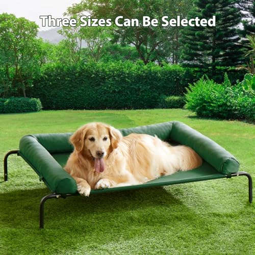 Cooling Elevated Dog Bed for Large Dogs, Waterproof Raised Cot with Headrest, Grey W43220