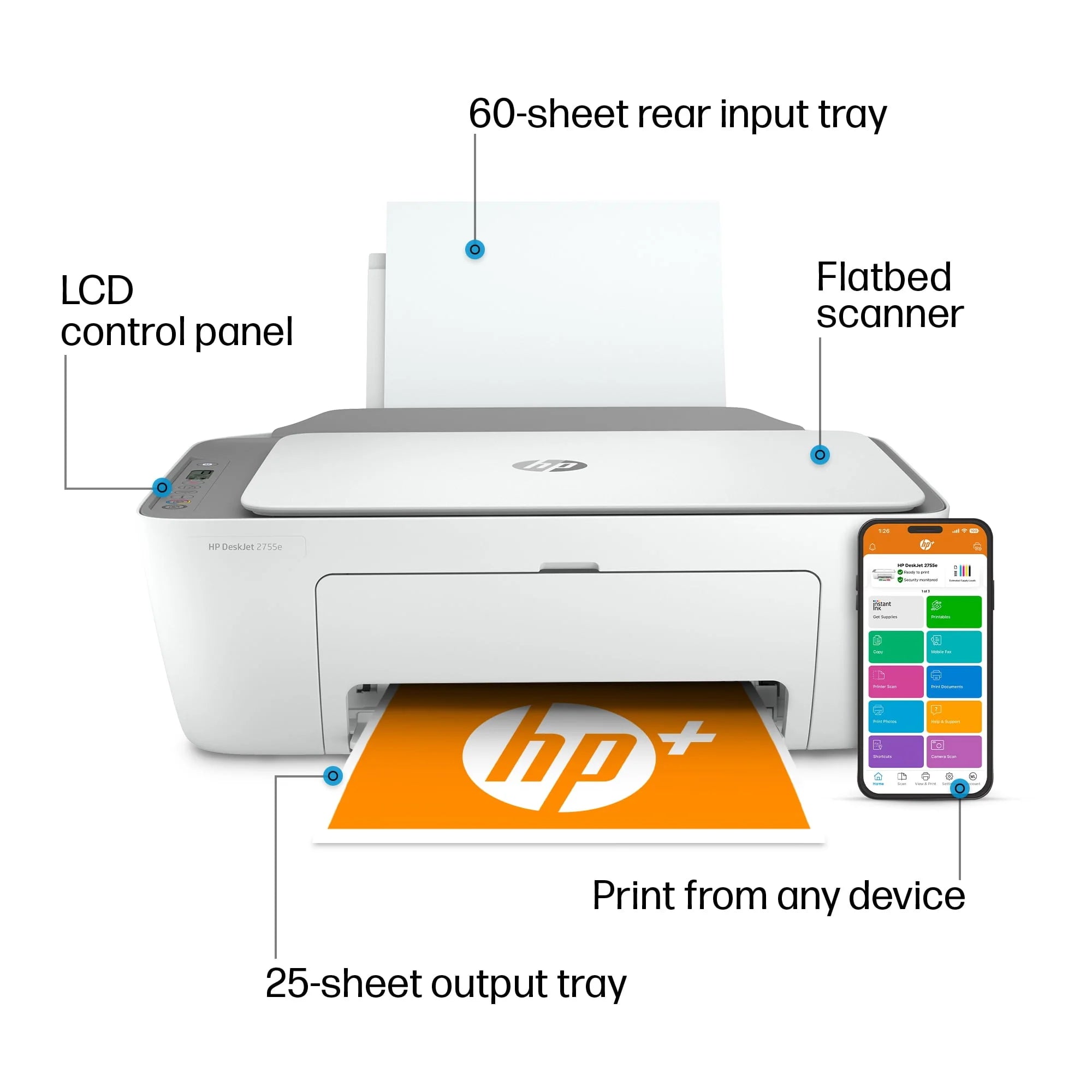 HP DeskJet 2755e All-in-One Inkjet Printer, Color Mobile Print, Copy, Scan U26547