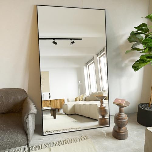 Koonmi Large Full Length Mirror with Stand, Aluminum Alloy Frame, Black G7504