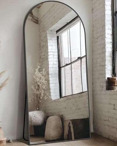 Arched Full Length Floor Mirror 76"x34" Black Freestanding I957