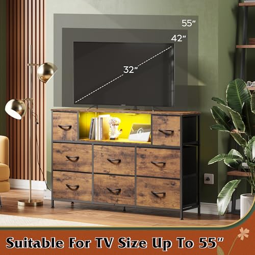 WLIVE Dresser for Bedroom with Charging Station and LED Lights, 8 Drawer R754