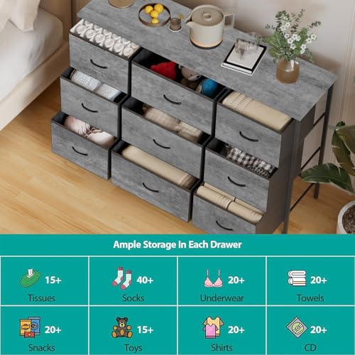 9-Drawer Fabric Dresser for Bedroom, TV Stand Storage Cabinet U5871