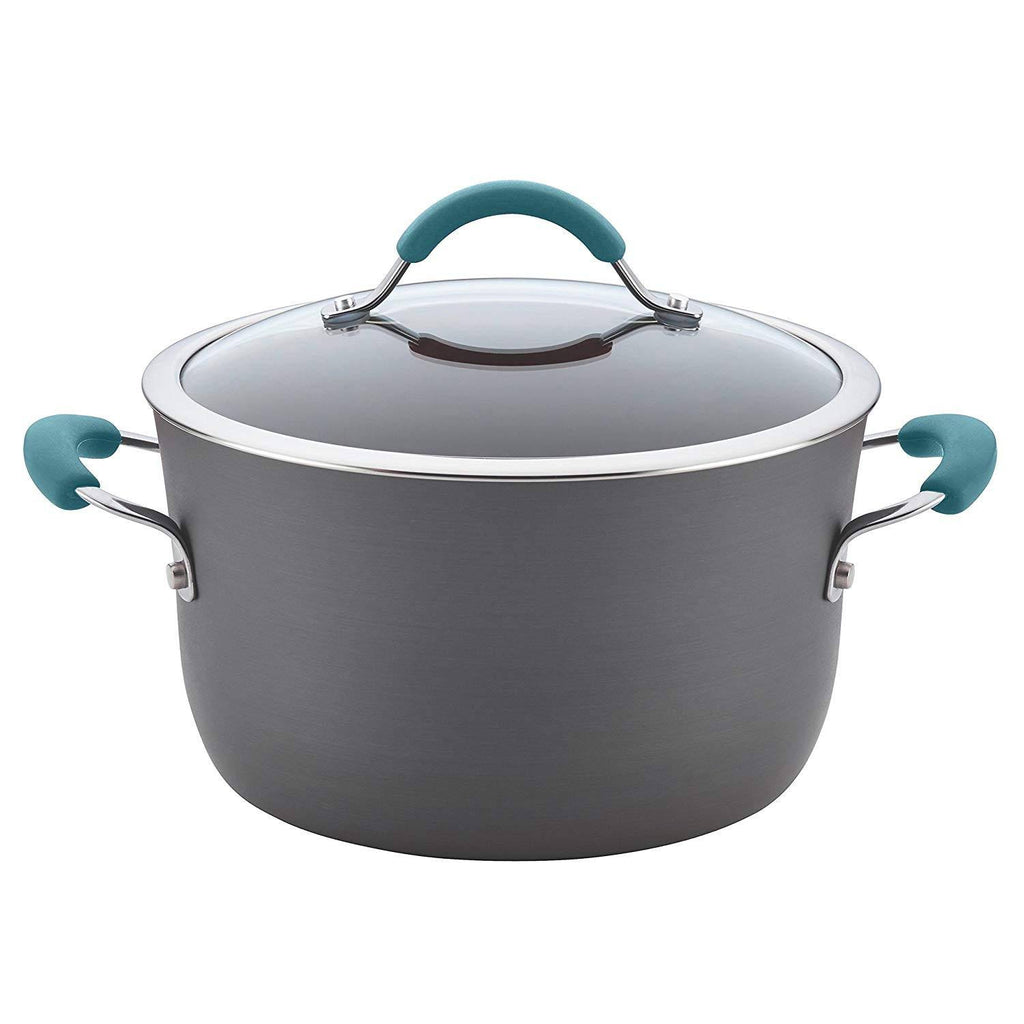 Rachael Ray Cucina 12-Piece Cookware Set, Gray with Agave Blue Handles I3082