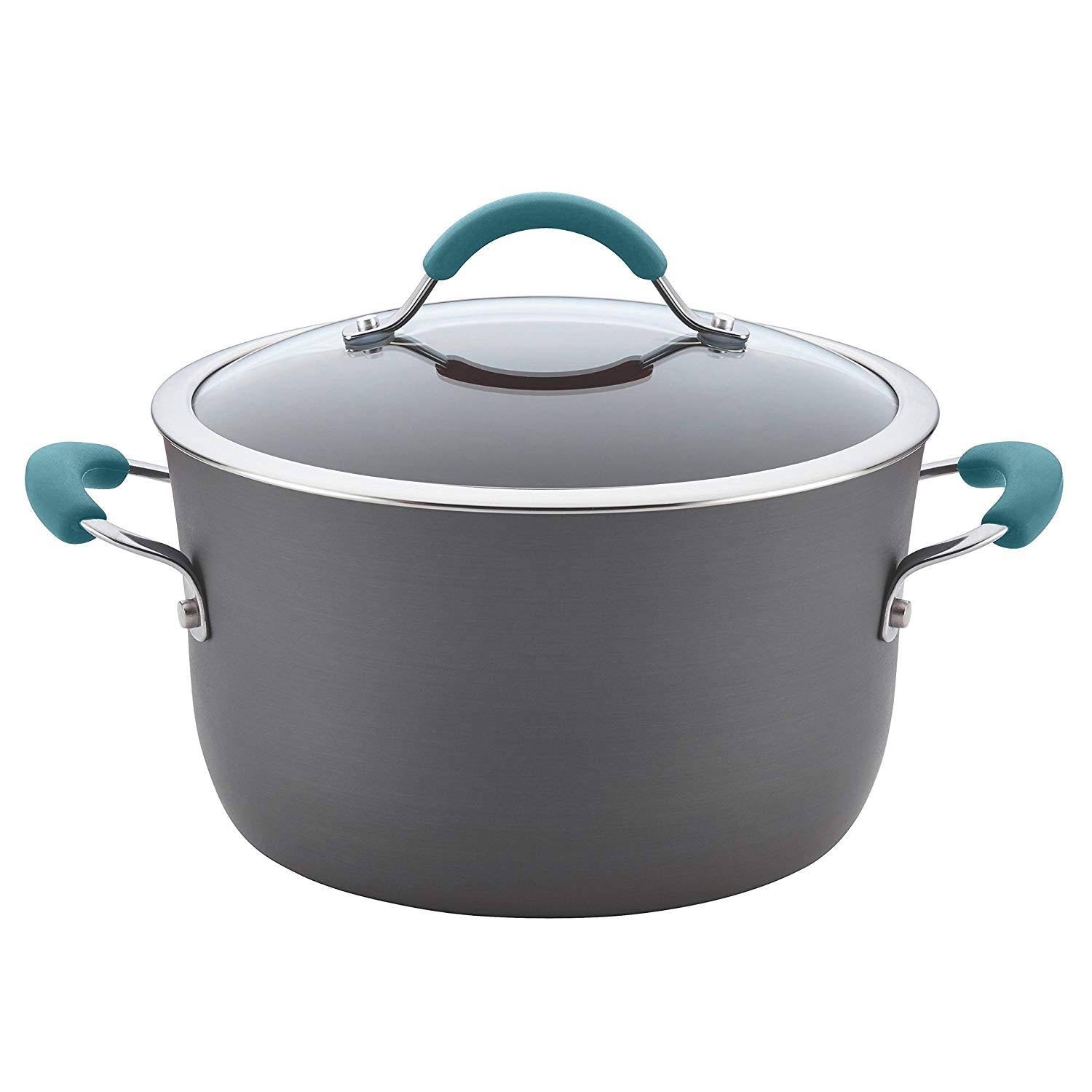 Rachael Ray Cucina 12-Piece Cookware Set, Gray with Agave Blue Handles I3082