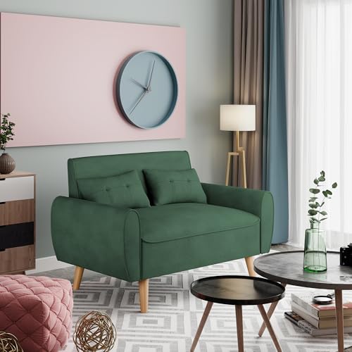 Vongrasig 47" Modern Loveseat Sofa, Mid Century Linen Fabric, Dark Gray O910
