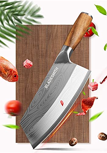 BLADESMITH Meat Cleaver Bone Chopper Knife, 6.3'' Stainless Steel Blade with Pear Wood Handle Q434