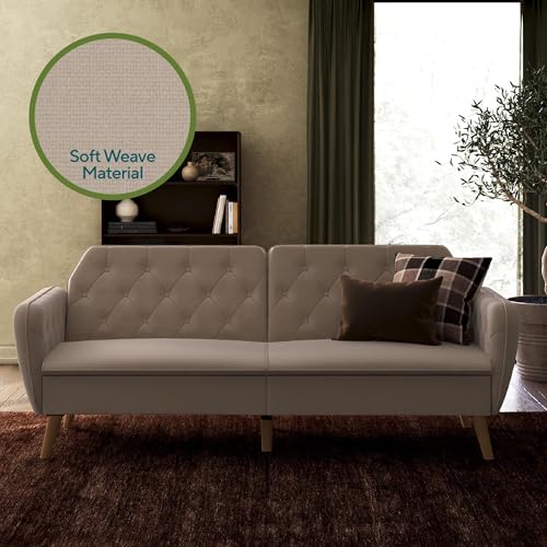 Novogratz Tallulah Memory Foam Futon Convertible Couch, Camel Faux Leather F5939