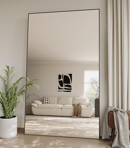 Koonmi Large Full Length Mirror with Stand, Aluminum Alloy Frame, Black G7504