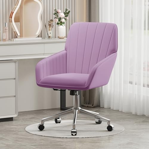 Velvet Home Office Chair with Gold Base, Swivel Desk Chair with Wheels (Cream) Z435471