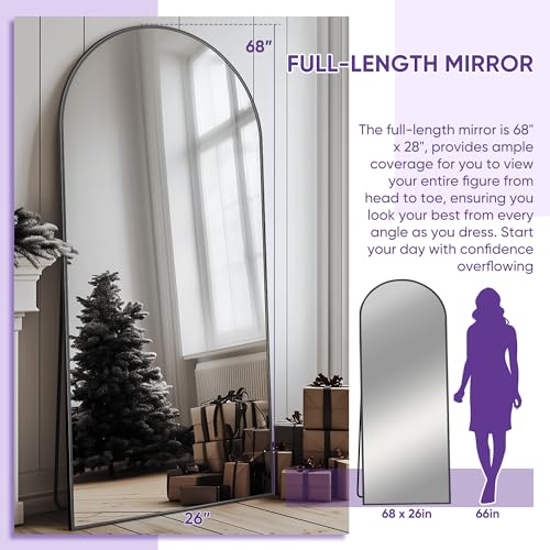 Arched Full Length Floor Mirror 76"x34" Black Freestanding I957