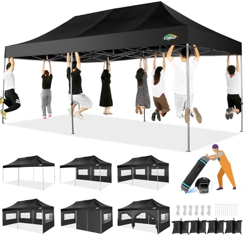 COBIZI 10x20 Heavy Duty Pop Up Canopy Tent with 6 Sidewalls, White A84790