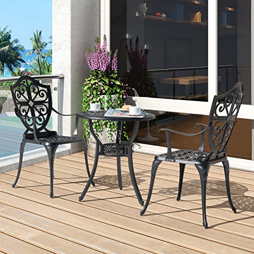 NUU GARDEN 3 Piece Cast Aluminum Bistro Set with Umbrella Hole, Black N80118