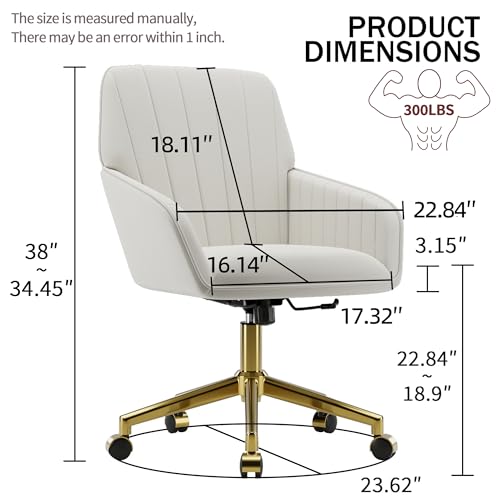 Velvet Home Office Chair with Gold Base, Swivel Desk Chair with Wheels (Cream) Z435471