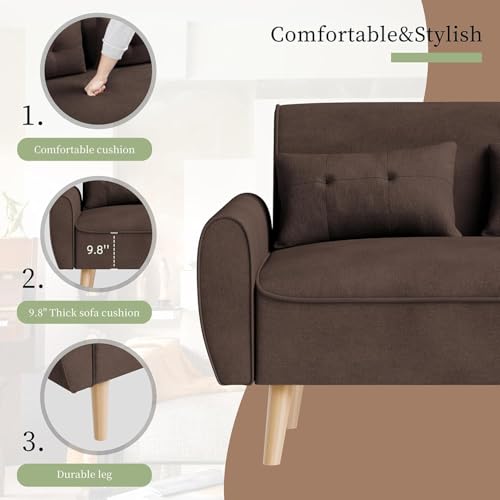 Vongrasig 47" Modern Loveseat Sofa, Mid Century Linen Fabric, Dark Gray O910