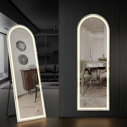 Arched Full Length Mirror with LED Lights, 60"x16" Floor Mirror with Stand T719302
