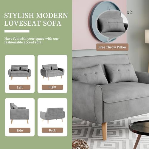 Vongrasig 47" Modern Loveseat Sofa, Mid Century Linen Fabric, Dark Gray O910