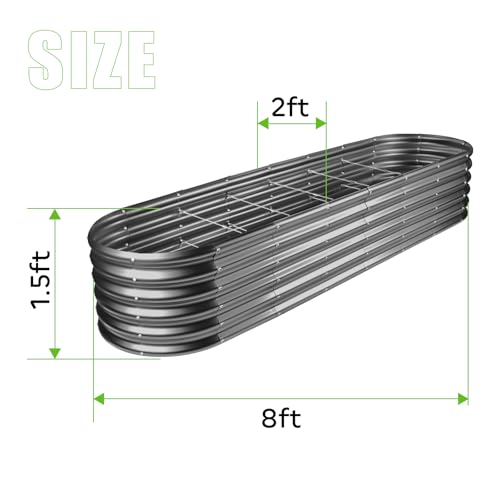Land Guard 8ft Galvanized Raised Garden Bed Kit, Oval Metal Outdoor Planter Box, Silver D8675