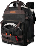WELKINLAND 90-Pockets Electrician Backpack, Black Wax-Canvas Tool Backpack, 28L Capacity, Heavy Duty, Waterproof
