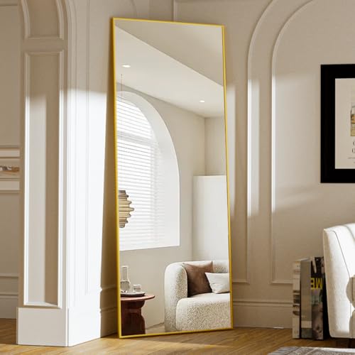Koonmi Large Full Length Mirror with Stand, Aluminum Alloy Frame, Black G7504