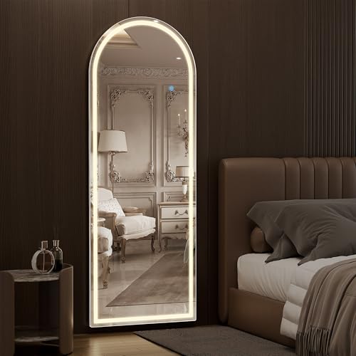 Arched Full Length Mirror with LED Lights, 60"x16" Floor Mirror with Stand T719302