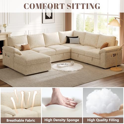 108 Inch U-Shaped Sectional Sleeper Sofa with Pull Out Bed, Dark Grey J60928