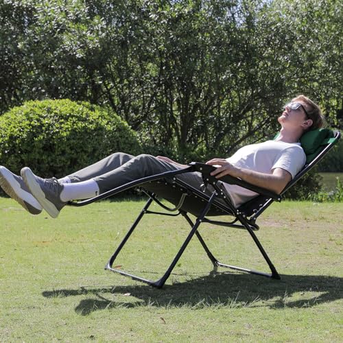 Oversized Padded Zero Gravity Lounge Chair, Foldable Patio Recliner with Cup Holder, Black A147