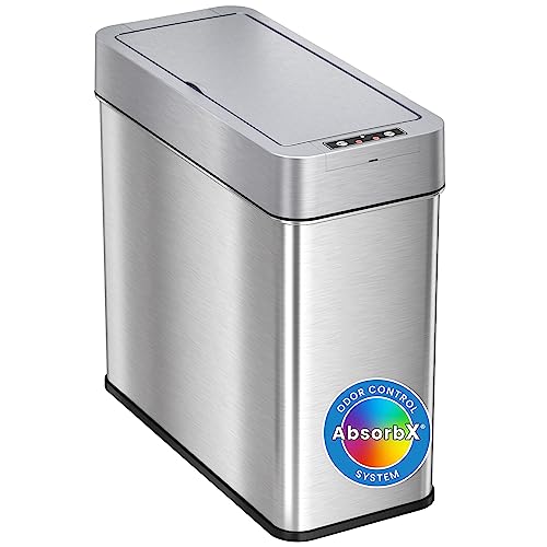 iTouchless 13 Gallon Stainless Steel Automatic Kitchen Trash Can with Lid and Odor Filter G12862