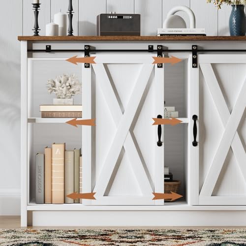 4 EVER WINNER Coffee Bar Cabinet with Sliding Barn Doors, 42" Sideboard Buffet, Espresso O37010